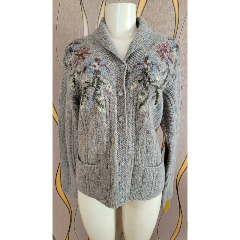 JONES NEW YORK COUNTRY 100% WOOL BUTTON DOWN HAND KNIT JACKET SIZE M # 26